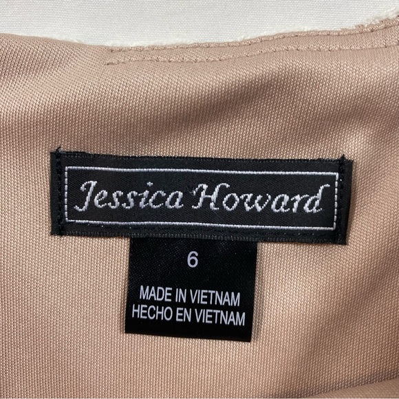 Jessica Howard Mini Ivory Dress Woman’s 6 Lace overlay half sleeves crew neck - Picture 2 of 11